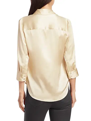 L'Agence Women's Dani Three-Quarter Sleeve Silk Shirt - Champagne - Size XXL | Thumbnail 5