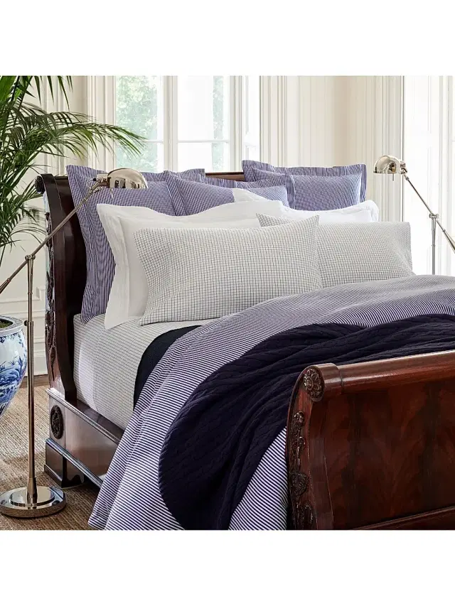 Ralph Lauren Organic Shirting Stripe Bedding 400 Thread Count Duvet Cover - Blue Stripe Twin