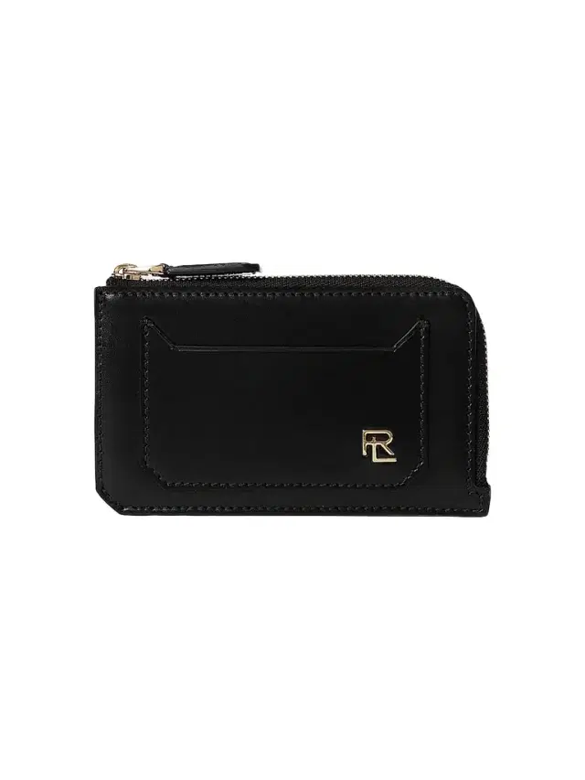 Women's RL Box Calfskin Zip Card Case - Black