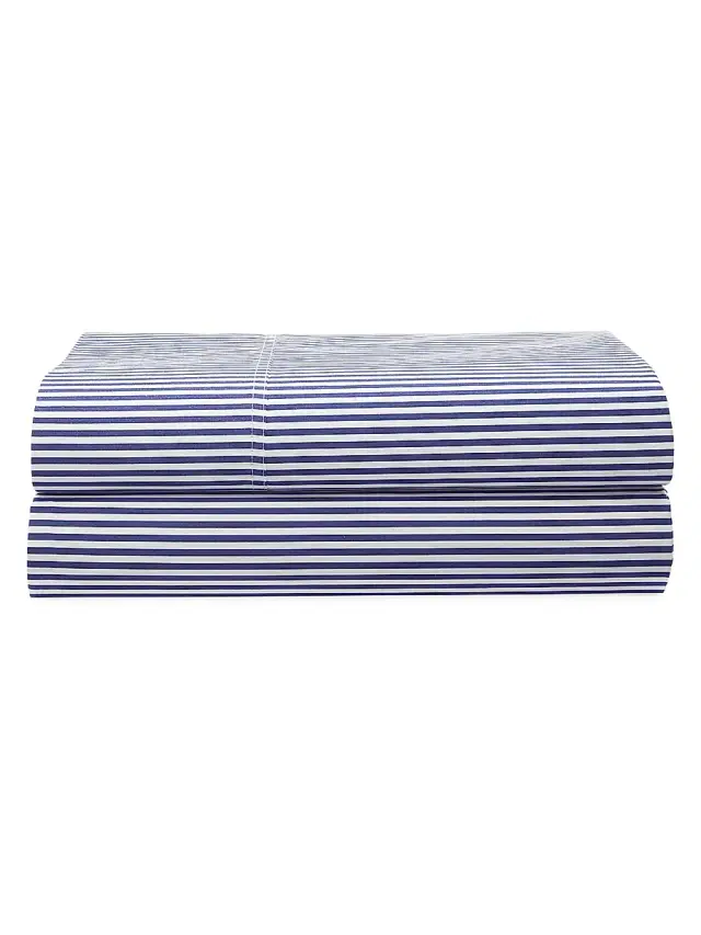Ralph Lauren Organic Shirting Stripe 400-Thread Count Flat Sheet - Blue Stripe Twin