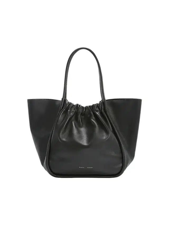 Women's  Ruched Leather Tote - Black