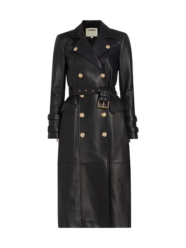L'AGENCE Women's Celina Leather Trench Coat - Black