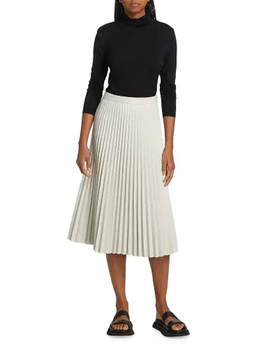Proenza Schouler White Label Women's Pleated Faux-Leather Midi-Skirt - Off White - Size 00 | Thumbnail 2