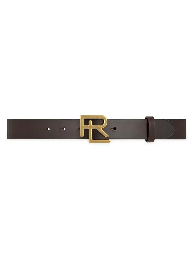 Men's RL Logo Buckle Leather Belt - Luggage Brown