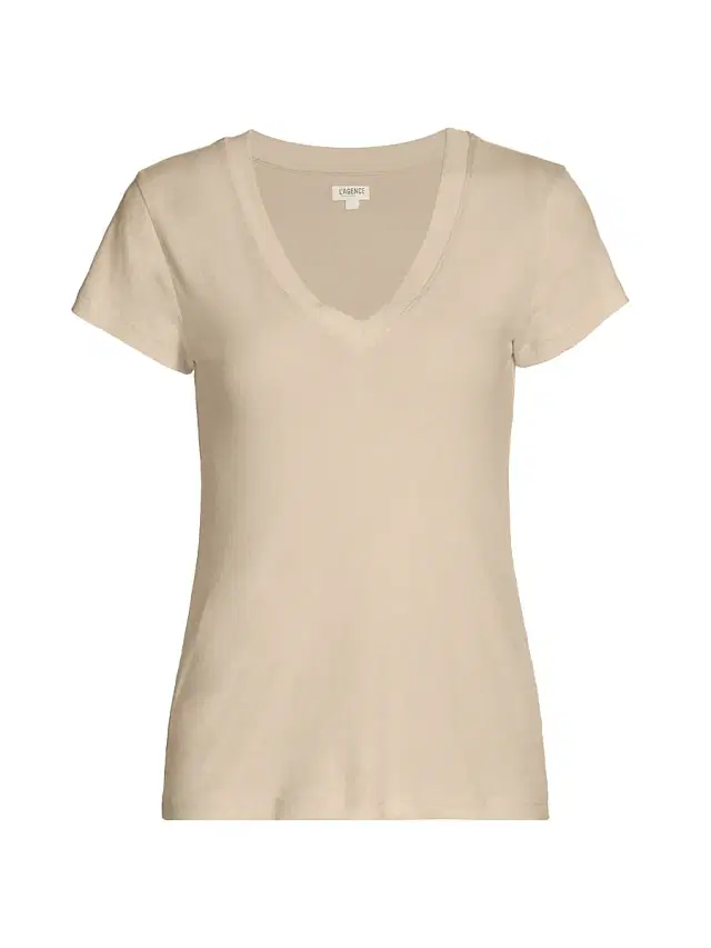 L'AGENCE Women's Becca V-Neck Cotton Tee - Biscuit