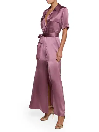 L'AGENCE Women's Klement Satin Maxi Shirtdress - Dusky Orchid | Thumbnail 4 L'AGENCE Women's Klement Satin Maxi Shirtdress - Dusky Orchid | Thumbnail 4