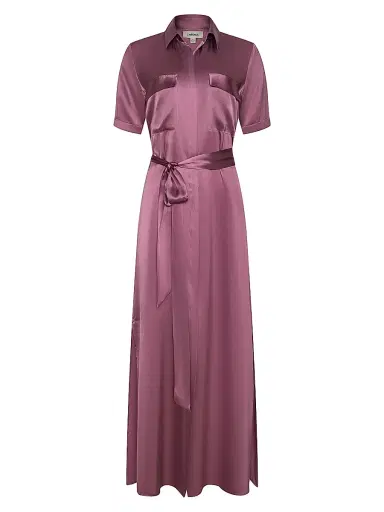 L'AGENCE Women's Klement Satin Maxi Shirtdress - Dusky Orchid | Thumbnail 1 L'AGENCE Women's Klement Satin Maxi Shirtdress - Dusky Orchid | Thumbnail 1
