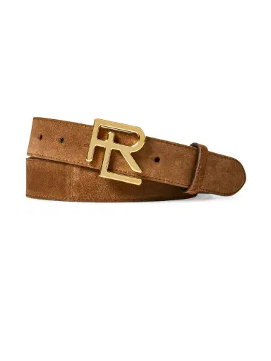 Ralph Lauren Purple Label Men's Suede Logo Belt - Chestnut Brown | Thumbnail 2