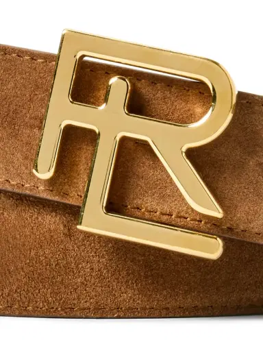 Ralph Lauren Purple Label Men's Suede Logo Belt - Chestnut Brown | Thumbnail 1