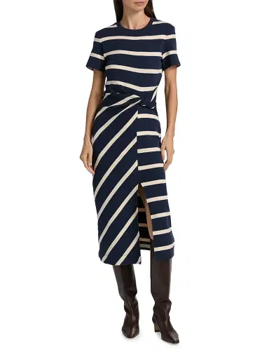 Tanya Taylor Women's Cody Striped Short-Sleeve Dress - Maritime Blue Cream Stripe | Thumbnail 3 Tanya Taylor Women's Cody Striped Short-Sleeve Dress - Maritime Blue Cream Stripe | Thumbnail 3