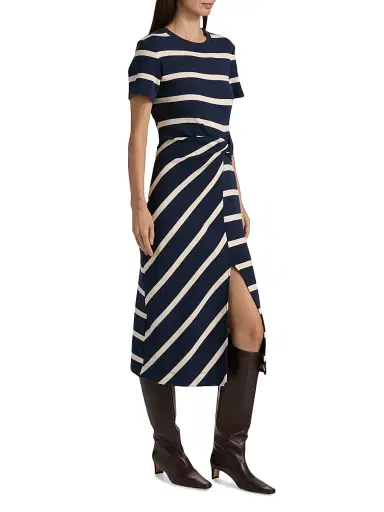 Tanya Taylor Women's Cody Striped Short-Sleeve Dress - Maritime Blue Cream Stripe | Thumbnail 4 Tanya Taylor Women's Cody Striped Short-Sleeve Dress - Maritime Blue Cream Stripe | Thumbnail 4