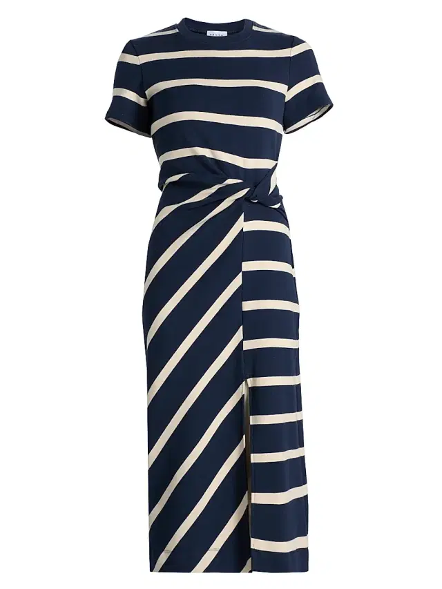 Tanya Taylor Women's Cody Striped Short-Sleeve Dress - Maritime Blue Cream Stripe
