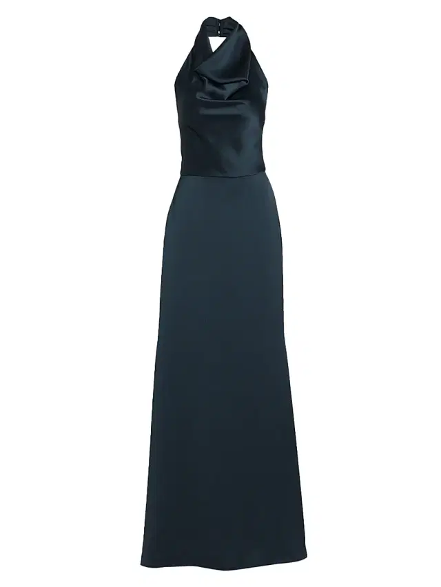 Amsale Women's Satin Halter Gown - French Blue