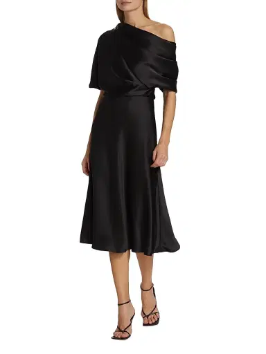Amsale Women's Draped Satin One-Shoulder Midi-Dress - Black - Size 14 | Thumbnail 2