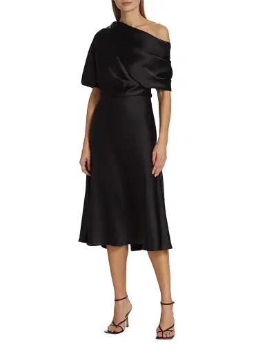 Amsale Women's Draped Satin One-Shoulder Midi-Dress - Black - Size 14 | Thumbnail 3