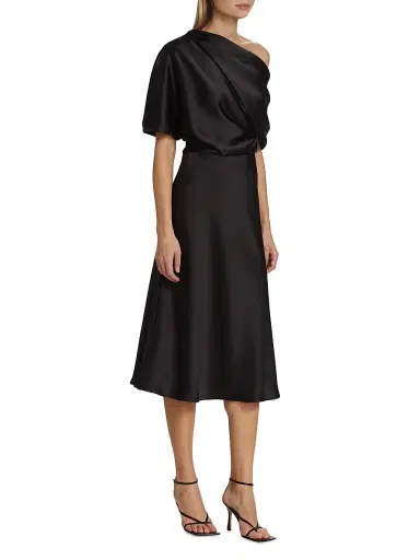 Amsale Women's Draped Satin One-Shoulder Midi-Dress - Black - Size 14 | Thumbnail 4