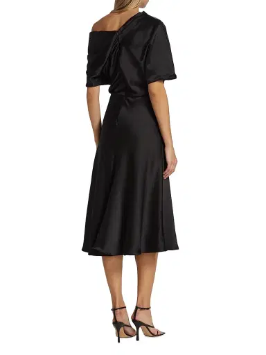 Amsale Women's Draped Satin One-Shoulder Midi-Dress - Black - Size 14 | Thumbnail 5