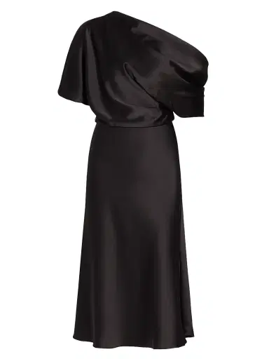 Amsale Women's Draped Satin One-Shoulder Midi-Dress - Black - Size 14 | Thumbnail 1