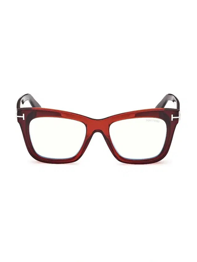 TOM FORD Women's Raven 52MM Blue Block Optical Glasses - Shiny Transparent Amber