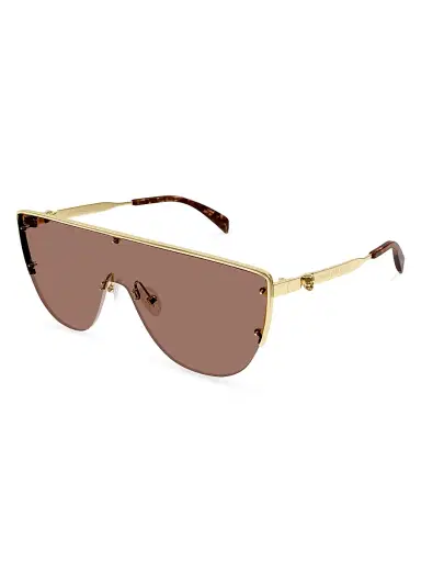 Alexander McQueen Women's Floating Skull 99MM Metal Mask Sunglasses - Gold Havana Brown | Thumbnail 2