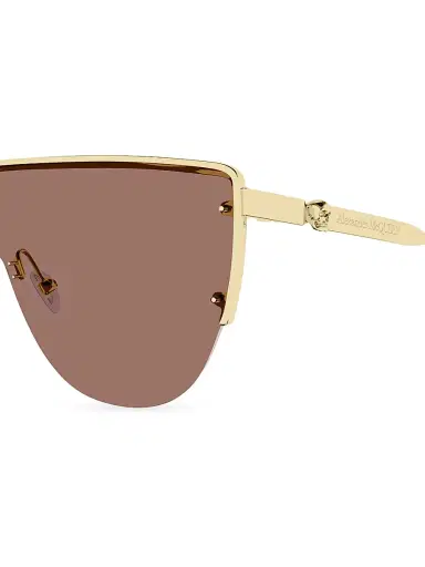 Alexander McQueen Women's Floating Skull 99MM Metal Mask Sunglasses - Gold Havana Brown | Thumbnail 3