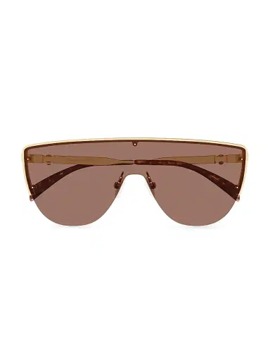 Alexander McQueen Women's Floating Skull 99MM Metal Mask Sunglasses - Gold Havana Brown | Thumbnail 1