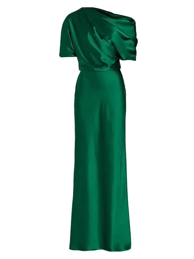 Amsale Women's Satin One-Shoulder Gown - Emerald