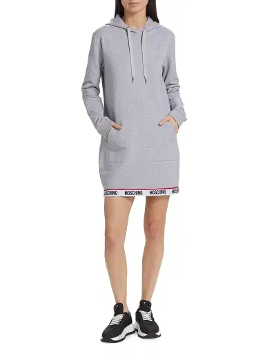 Moschino Women's Hooded Logo-Tape Minidress - Grey | Thumbnail 2 Moschino Women's Hooded Logo-Tape Minidress - Grey | Thumbnail 2