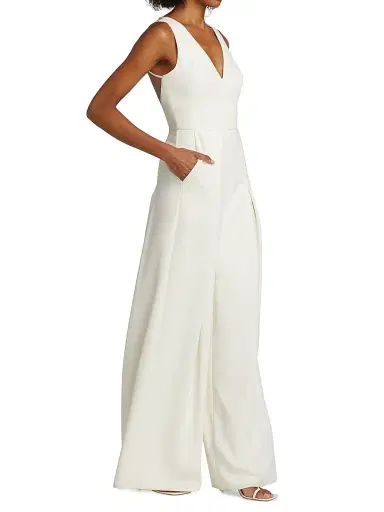 Amsale Women's Crepe Wide-Leg Jumpsuit - Ivory - Size 8 | Thumbnail 4 Amsale Women's Crepe Wide-Leg Jumpsuit - Ivory - Size 8 | Thumbnail 4
