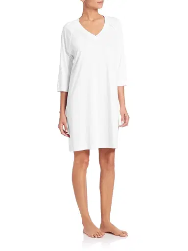 Hanro Women's Pure Essence Three-Quarter Sleeve Gown - Off White - Size XS | Thumbnail 2