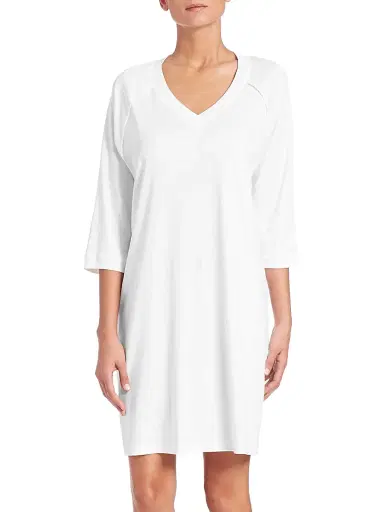Hanro Women's Pure Essence Three-Quarter Sleeve Gown - Off White - Size XS | Thumbnail 3