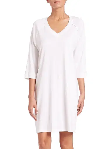 Hanro Women's Pure Essence Three-Quarter Sleeve Gown - Off White - Size XS | Thumbnail 1