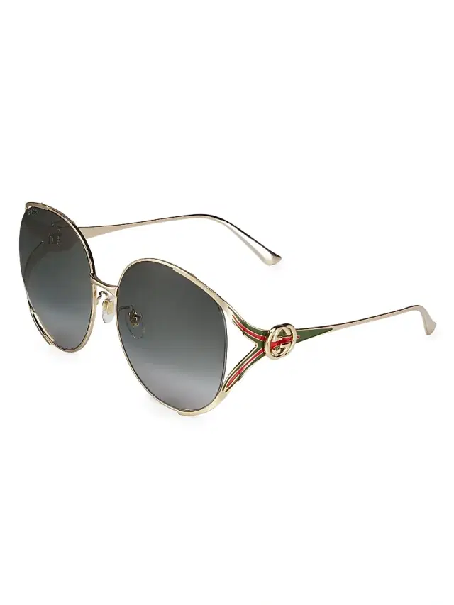 Gucci Women's Fork 63MM Round Sunglasses - Gold Grey