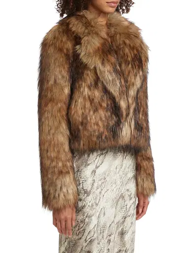 L'AGENCE Women's Aura Faux-Fur Cropped Jacket - Tan Black Faux Fur | Thumbnail 4 L'AGENCE Women's Aura Faux-Fur Cropped Jacket - Tan Black Faux Fur | Thumbnail 4