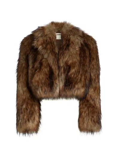 L'AGENCE Women's Aura Faux-Fur Cropped Jacket - Tan Black Faux Fur | Thumbnail 1 L'AGENCE Women's Aura Faux-Fur Cropped Jacket - Tan Black Faux Fur | Thumbnail 1