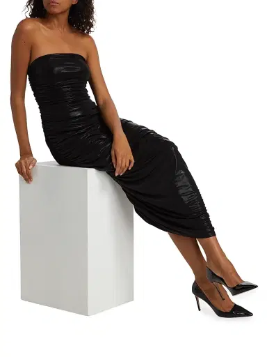 Norma Kamali Women's Diana Strapless Ruched Lamé Dress - Black | Thumbnail 2