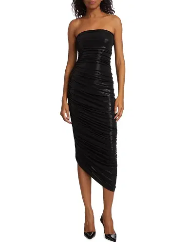 Norma Kamali Women's Diana Strapless Ruched Lamé Dress - Black | Thumbnail 3