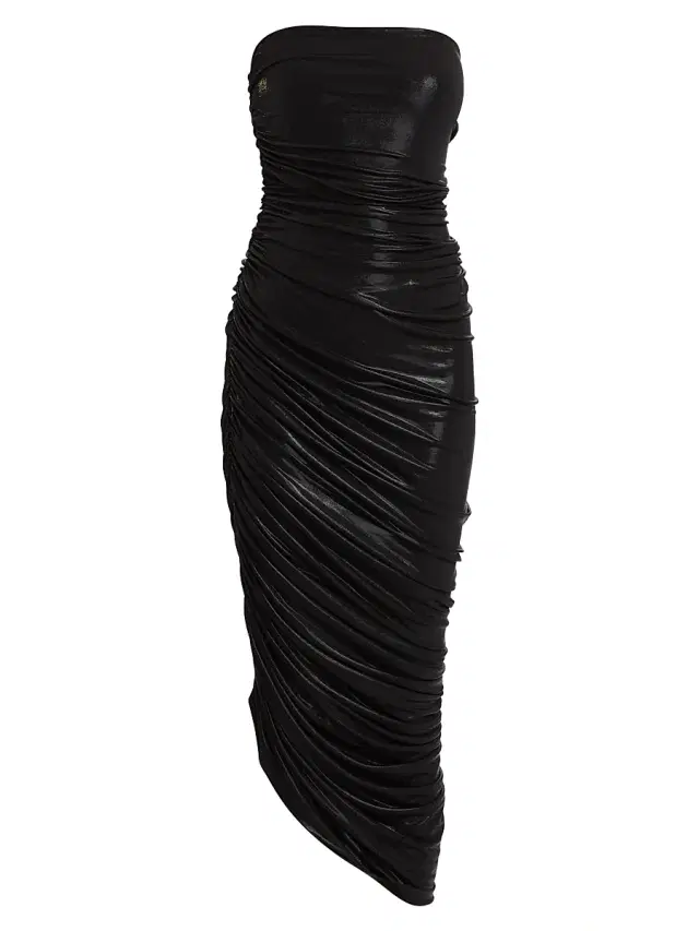Norma Kamali Women's Diana Strapless Ruched Lamé Dress - Black