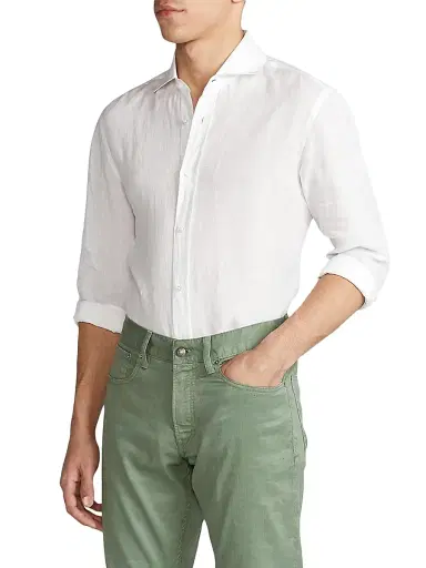 Ralph Lauren Purple Label Men's Classic Linen Sport Shirt - Optic White | Thumbnail 6 Ralph Lauren Purple Label Men's Classic Linen Sport Shirt - Optic White | Thumbnail 6