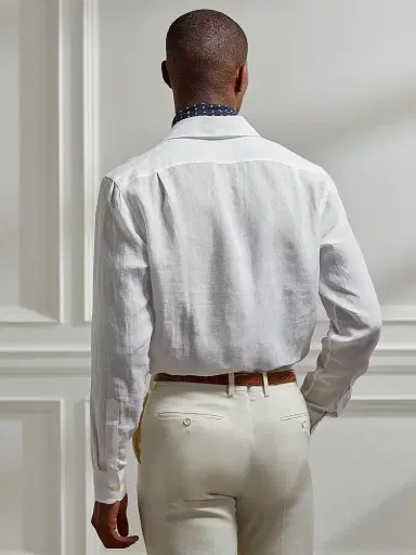 Ralph Lauren Purple Label Men's Classic Linen Sport Shirt - Optic White | Thumbnail 8 Ralph Lauren Purple Label Men's Classic Linen Sport Shirt - Optic White | Thumbnail 8