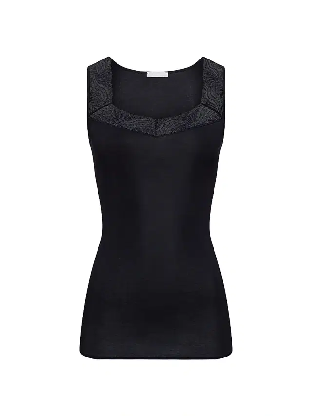 Hanro Women's Cotton Delight Lace-Trim Tank - Black