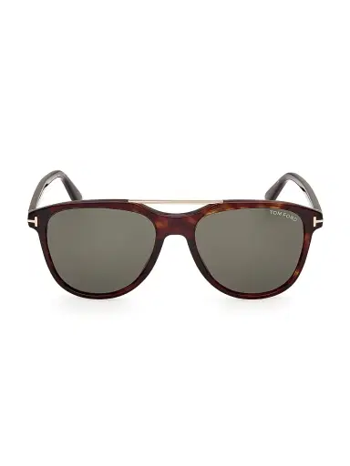 TOM FORD Men's Damian 54MM Pilot Sunglasses - Dark Havana Green | Thumbnail 3