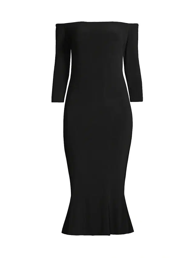 Norma Kamali Women's Off-The-Shoulder Fishtail Midi-Dress - Black