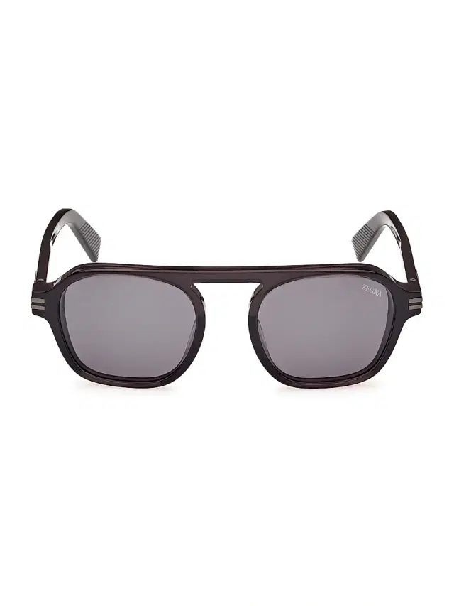 ZEGNA Men's 51MM Round Sunglasses - Dark Green Polarized Smoke