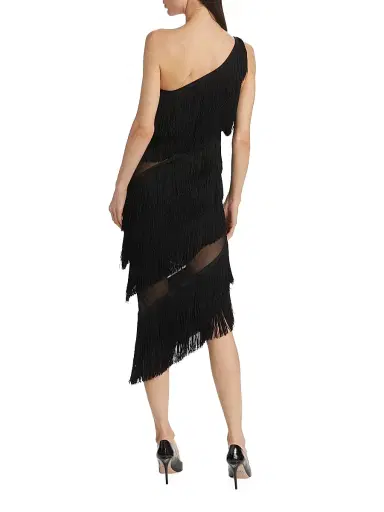 Norma Kamali Women's Spliced One-Shoulder Fringe Midi-Dress - Black | Thumbnail 5