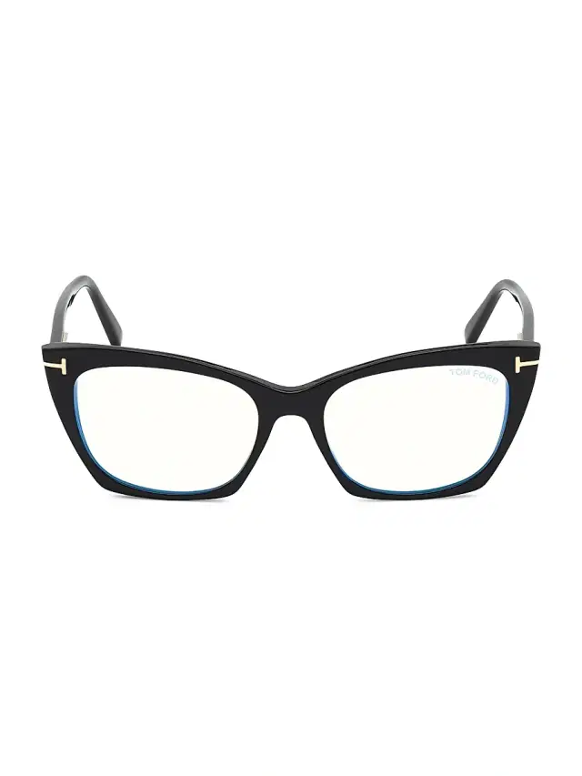 TOM FORD Women's 54MM Cat-Eye Blue Block Optical Glasses - Black