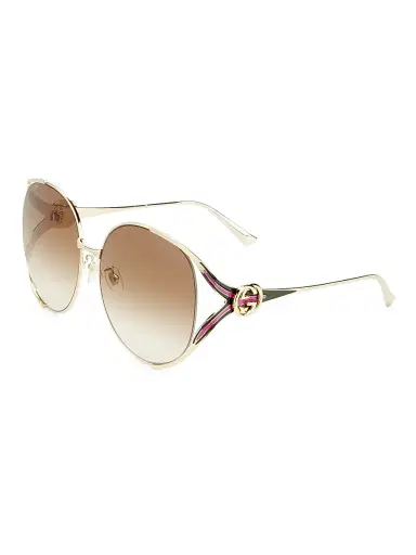 Gucci Women's Fork 63MM Round Sunglasses - Gold | Thumbnail 1 Gucci Women's Fork 63MM Round Sunglasses - Gold | Thumbnail 1