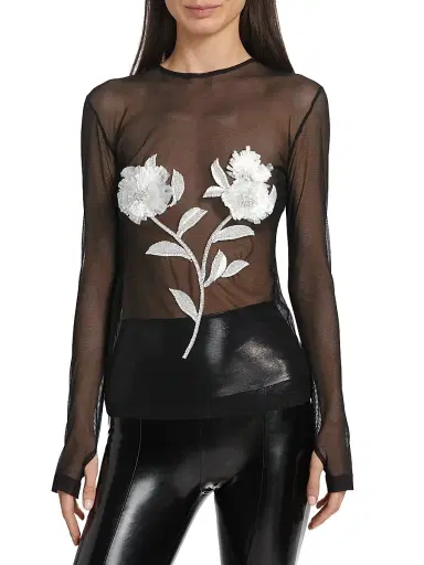 Norma Kamali Women's Floral Embroidered Mesh Top | Thumbnail 3 Norma Kamali Women's Floral Embroidered Mesh Top | Thumbnail 3
