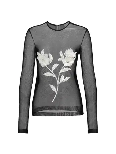 Norma Kamali Women's Floral Embroidered Mesh Top | Thumbnail 1 Norma Kamali Women's Floral Embroidered Mesh Top | Thumbnail 1