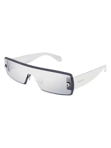 Alaïa Women's Lettering Logo 99MM Shield Sunglasses - Silver Grey | Thumbnail 1